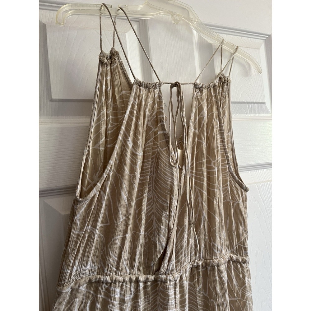 Beach cover up maxi dress sheer v neck lighweight tan drawstring NEW L - Picture 7 of 13